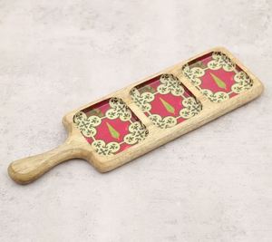 Meilleure vente Plateau à compartiments en bois de manguier pour servir les noix, les dattes et les desserts Émail imprimé pour le Ramadan - Product Image 6