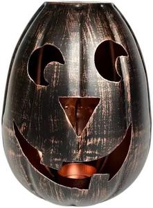 Support de lampe Jack O Lantern en métal pour Halloween, avec motif de visage sculpté, décoration en fer résistante aux intempéries pour l'extérieur et l'intérieur effrayants - Product Image 3