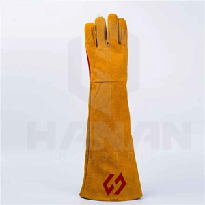 Gants de sécurité de soudage MIG en cuir fendu grain de vache anti-chaleur avec paume et pouce renforcés du Pakistan - Product Image 5