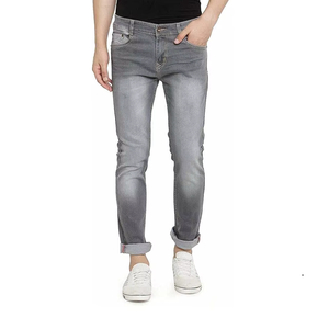 Spandex/algodón cintura media Slim Fit Jeans personalizado moda cremallera Fly bolsillos pierna ancha Casual secado rápido transpirable estiramiento - Product Image 1