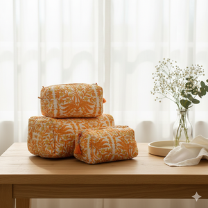 Lot de 3 pochettes de rangement matelassées en coton imprimé écologique pour maquillage et cosmétiques – Vente en gros - Product Image 1