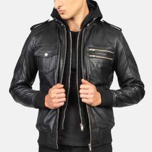 Vêtement d'extérieur en gros, veste en cuir bomber tendance, veste en cuir PU pour homme, manches longues, veste de motard, veste en cuir véritable de haute qualité pour homme - Product Image 1