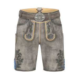 Trajes bávaros bordados personalizados para hombre patrón sólido nuevos pantalones cortos de cuero de vaca con decoración de lona y botones - Product Image 1