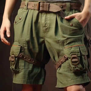 Pantalones Cortos Cargo para Hombre, Estilo Europeo, Casuales de Verano, Multibolsillos, Resistentes al Viento, de Poliéster/Algodón, Tejido Digital, Delgados, Elásticos, Cintura Media, Color Sólido - Product Image 4