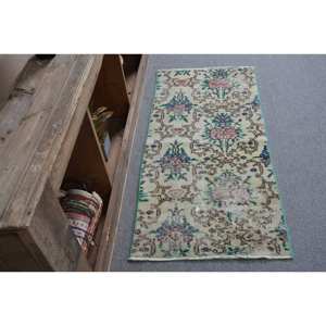 Tapis traditionnel en laine Beige 2x4.3ft Vintage turc Rectangle Patchwork Design pour décorations de salon Latex soutenu PP - Product Image 3