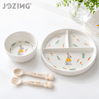 Lot de vaisselle en céramique pour enfants motif lapin mignon, assiette et bol en porcelaine divisés, vaisselle d'alimentation pour tout-petits, vente en gros uniquement