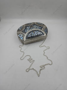 Handcrafted Mother of Pearl Mosaic Velvet Chain Strap Luxury Floral <b>Clutch</b> <b>Bag</b> for Women <b>Wedding</b> Evening Events - Product Image 5