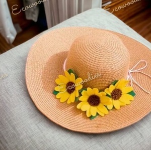 Big Flower Flat Top <b>Straw</b> Hat Outing Summer Travel Vacation UV Protection Beach <b>Straw</b> Hat for Women Kids Sunflower Hat - Product Image 2