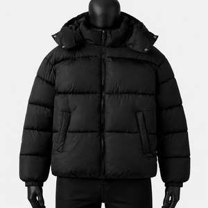 Chaqueta Acolchada Cuadrada de Moda para Hombre, Negra, con Capucha Desmontable, Gruesa y Acolchada, para Invierno, OEM, ODM, Ropa Personalizada al por Mayor - Product Image 1