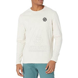 Vente en gros de t-shirts à manches longues en tissu peigné Spandex/coton personnalisés coupe ample et respirants respectueux de l'environnement - Product Image 1