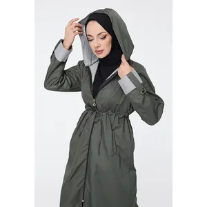 TOFISA WOMEN'S HOODED TRENCH COAT WITH FULL ZIPPER TIED AT THE WAIST AND LINE DETAILED INSIDE