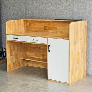 BLT68016 Mostrador de Recepción de Madera de Caucho Natural de 1.4m con Cajones, Diseño Moderno y Minimalista, Durable, para Oficina, Hotel, Escuela, Hospital - Product Image 6