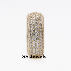 Custom 10K Yellow Gold Plated Unisex Engagement <b>Ring</b> <b>Band</b> Real VVS Moissanite Round Diamond Flooded Wedding <b>Band</b> Gift - Product Image 3