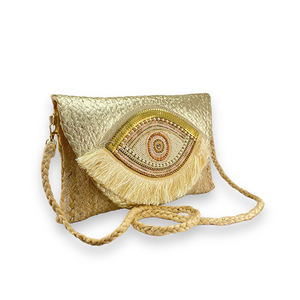 Bolso de mano de yute hecho a mano de la mejor calidad para mujer Material de paja de moda rebordear Shell borla Forro de algodón cremallera larga directa - Product Image 3