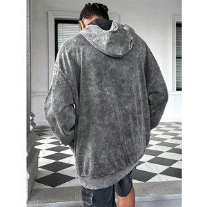 Sweat-shirt à capuche à manches longues imprimé décontracté pour homme avec logo personnalisé de haute qualité, broderie croisée lavée, patch - Product Image 6