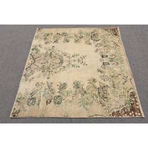 Classique Beige Vert Patchwork Laine Tapis 4.7 X 4.3ft Turc Aubusson Conception pour Salon Chevet Couloir Latex Rectangle - Product Image 3