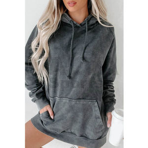 Pull à capuche en molleton de coton mélangé 350GSM surdimensionné pour femmes personnalisées Streetwear à épaules tombantes col à capuche longue longueur - Product Image 1