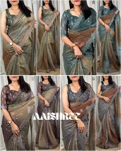 Sangeet Saree indio tradicional elegante hecho a medida para mujer, nuevo estilo de diseñador, vestido de viscosa de seda hecho a mano, tela más vendida - Product Image 3