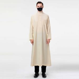 Hombres Al Daffah Thobe manga larga árabe moda bata nueva llegada musulmán largo Thobe de talla grande térmica para otoño - Product Image 2