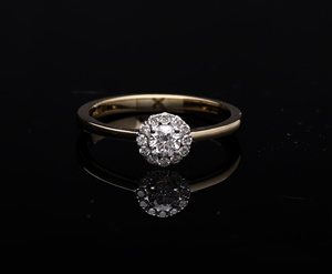 Elegante anillo de racimo de diamantes de corte redondo de oro de 14 quilates Diseño de Halo floral de Estilo Vintage para compromiso o joyería de boda - Product Image 4