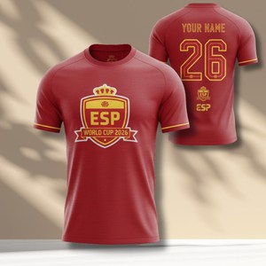 Maglietta Promozionale Unisex per Tifosi di Calcio Spagna 2026 WC, T-Shirt Rossa e Gialla con Grafica per il Giorno della Partita - Product Image 1