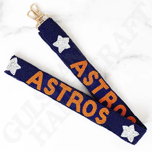 Correa de monedero azul marino con estrellas naranjas Correa de cuentas ajustable hecha a mano para bolsos Perfecta para días de juego, estilo diario y única - Product Image 4