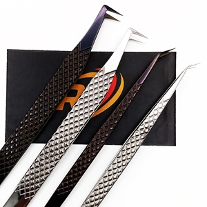 Pince à épiler en acier inoxydable avec poignée en diamant durable, écologique, finition noire plasma argentée, pointe en fibre pour extensions de cils - Product Image 1