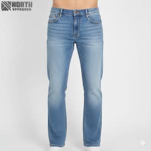 Pantalones vaqueros rectos de corte regular para hombre, Vaqueros informales de algodón de secado rápido, cintura media, ligeros, primavera, verano e invierno, superventas - Product Image 1