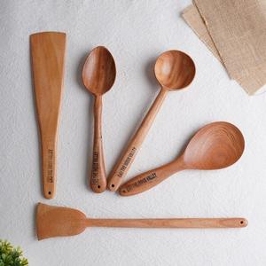 Hot selling wood 4-Piece New Fish Design Natural Eco-Friendly High Quality Wooden Cooking <b>Utensil</b> Indian Solid Cutlery - Product Image 3