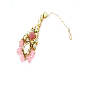Ensemble de collier choker en cuivre plaqué or rose avec cristaux et pierres Kundan Polki, bijoux de luxe vintage pour mariage et cadeaux - Product Image 5