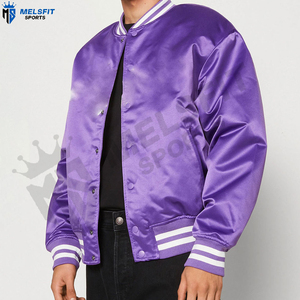 Best Quality Fashion Men's Satin Varsity Bomber Jacket Stand Collar Front Logo Winter Windproof Breathable OEM Custom Service - Product Image 4