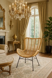 Fauteuil d'appoint en rotin Colorado, style moderne, en osier, bohème, brun naturel, métal noir - Product Image 5