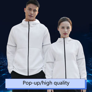 Sudadera con capucha de gran tamaño para deportes de verano para hombre personalizada 100% poliéster Con cremallera larga rayas reflectantes técnica bordada impresa DTF - Product Image 2
