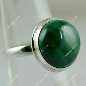 Bague en argent sterling 925 avec malachite, faite à la main, style bohème, bijou de promesse, avec pierre précieuse naturelle, placage rhodium, pierre de naissance - Product Image 3