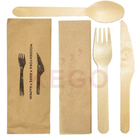 160mm / 165mm cuillère en bois fourchette couteau serviette 4 en 1 ensemble de couverts en bois