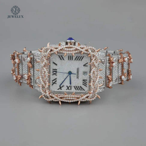 Montre mécanique de luxe pour homme avec cadran carré de designer, sertie de moissanite de haute qualité, cadran analogique bicolore, calendrier complet - Product Image 5