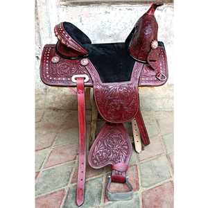 Selle de cheval sans arçon en cuir de qualité supérieure pour le Western Pleasure, le Trail et le Barrel Racing - Product Image 1