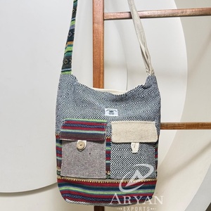 Handmade Himalayan Hemp Shoulder <b>Bag</b> with Colorful Patchwork Pockets Eco-Friendly <b>Crossbody</b> Tote <b>Bag</b> for Travel & Daily Use - Product Image 1