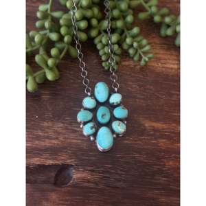 Navajo Handmade Fashion <b>Layered</b> <b>Necklace</b> Mixed Turquoise & Sterling <b>Silver</b> Cluster - Product Image 2
