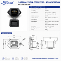 JBoCnt DM60 2+6 Female Socket 50A Panel Mount Connector Gold Plated 8 Pin Hybrid Power Signal Receptacle for E-Bike