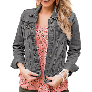 Chaqueta Vaquera de Diseño Único para Mujer, Buen Material, Servicios OEM, Buena Venta, Chaqueta Vaquera de Color Personalizado, Transpirable, Color Sólido - Product Image 4