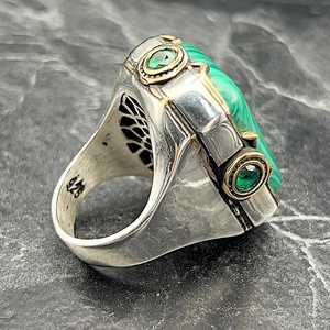 Large Square <b>Silver</b> Malachite Gemstone <b>Ring</b> for <b>Men</b> Unique Sterling <b>Silver</b> Jewelry Gift for Him on Fathers Day - Product Image 5