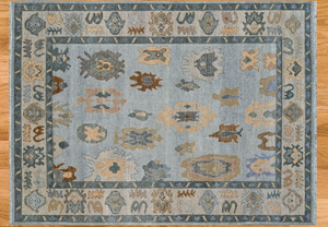 พรมอูแซคสีฟ้า9x12ขนแกะถักมือสไตล์ตุรกีปรับแต่งได้สำหรับทุกห้อง - Product Image 3