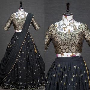 Venta caliente Fancy Trending Georgette Lehenga con Secuencia y trabajo de Bordado de hilo con blusa de trabajo de tejido Jacquard Zari - Product Image 2