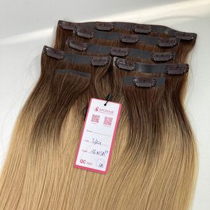 16 Pouces Vierge Brute Double Dessiné Clips dans les Cheveux Ombre Couleur Cuticule Aligné Double Dessiné Extensions de Cheveux Humains - Product Image 5