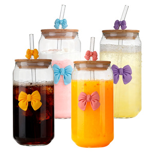 Coquette <span class=keywords><strong>arc</strong></span> esthétique tasse paille tasse verre cadeau de noël ensemble 16oz tasse à café glacé écologique BPA tasse à boire <span class=keywords><strong>verrerie</strong></span> - Product Image 1