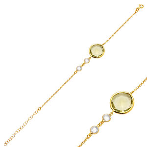 Forma redonda de cuarzo de oliva y piedra CZ 22K oro bisel pulsera de plata hecha a mano 925 plata esterlina para mujer joyería - Product Image 1