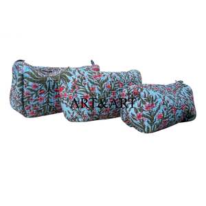 Organizador de Maquillaje Acolchado Ecológico Grande, Estilo Vintage, para Viaje, para Damas de Honor, Cosméticos, 3 Piezas, Estampado a Mano, Estilo Boho - Product Image 3