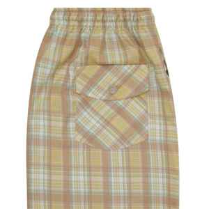 Pijama tejido con bolsillo cruzado a cuadros marrón, pantalones de salón de ajuste regular, tela CVC suave, cintura con cordón y bolsillos laterales, ropa de dormir - Product Image 4