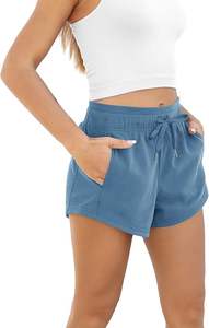 Nouvel arrivage de vêtements pour femmes teints en plaine short de sueur avec cordon de serrage taille élastique short de plage respirant extensible - Product Image 4